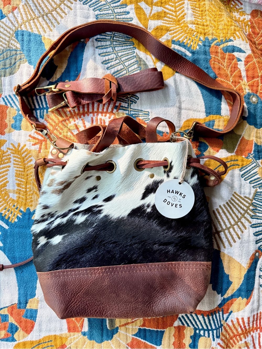 Hawks & Doves, Hand Crafted Genuine Leather/Cowhide Bucket Bag